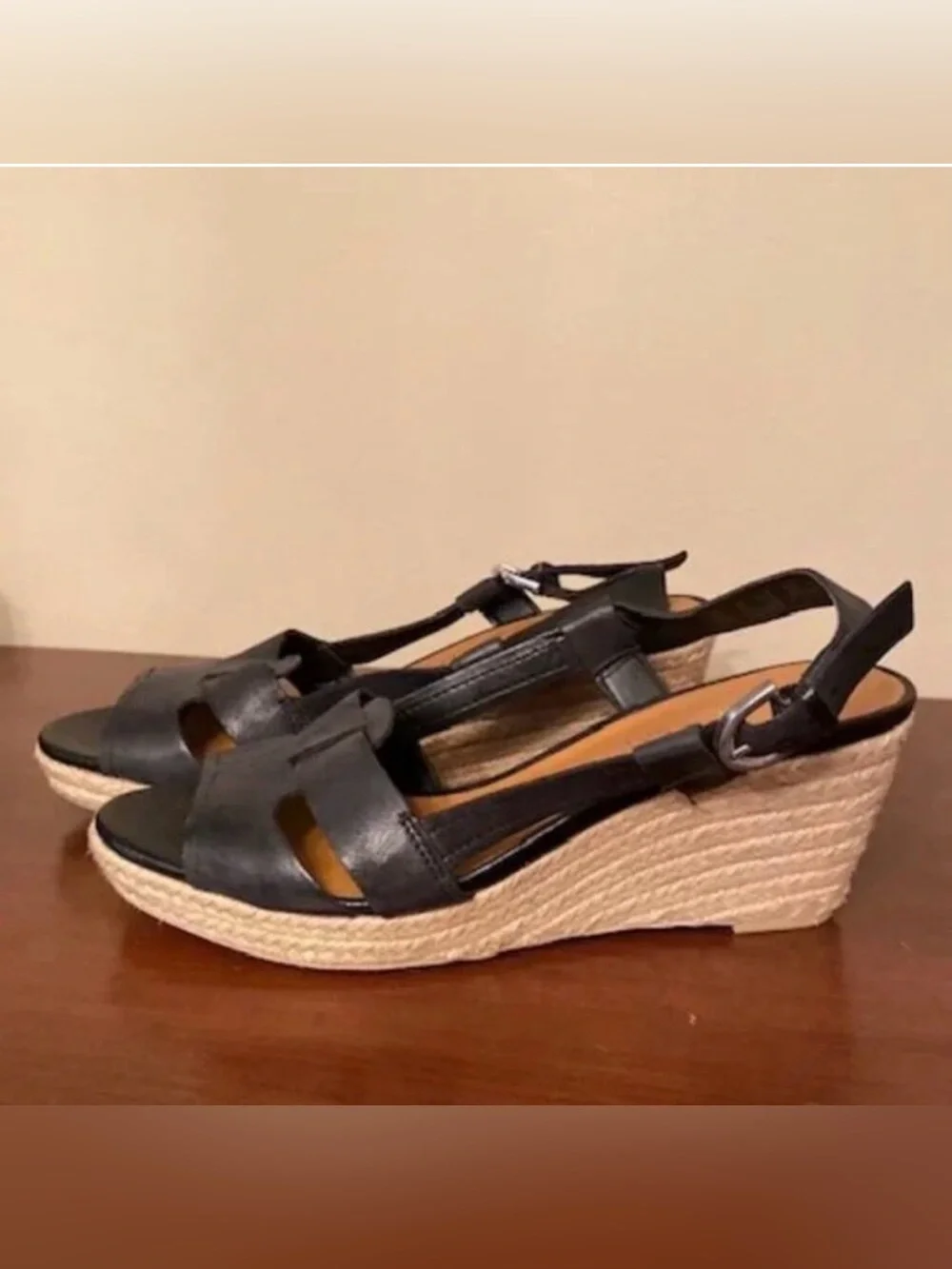 Franco Sarto Black Leather Espadrille Sandals | Size 7 1/2
